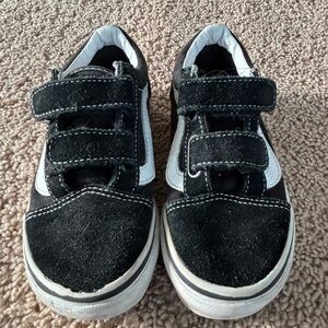 Old School Vans Black and White Velcro Sneakers Size 12 Boys/Girls